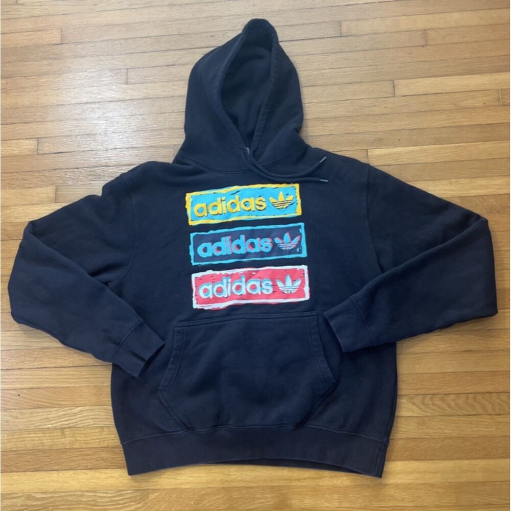 Adidas Tri Linear Pullover Hoodie Black Size Medium